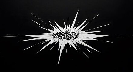 Obraz premium Abstract Black and White Burst High-Contrast Graphic Design, Geometric Explosion, Sharp Lines, Dynamic Energy, Visual Art