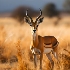 Antelope in Golden Grassland at Sunset