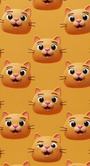 Obraz premium Cute Orange Cat Faces Seamless Pattern