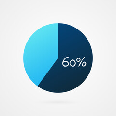 60 percent circle pie chart. Isolated symbol. Vector gradient element. Infographic sign. Illustration, icon for business, finance, report, web design, downloading, presentation