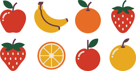 Assortment of simple stylized fruits in a colorful flat vector illustration design