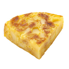 Delicious slice of Spanish tortilla with potatoes and eggs on a transparent background Traditional tapa, cuisine, and gastronomy concept