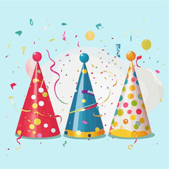 Colorful-Cartoon-Party-Hats-with-Confetti-for-Celebration-Backgrounds-Fun-and-Festive-Illustration-Perfect-for-Birthday-Parties-and-Special-Events-Vector-Graphics-Available