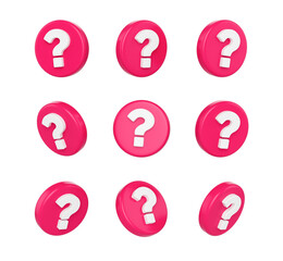 Pink circular buttons featuring a white question mark, symbolizing help and inquiry. 3d illustration