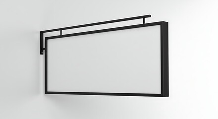Obraz premium Blank Rectangular Signboard with Metal Frame Mounted on Minimalist Wall Facade