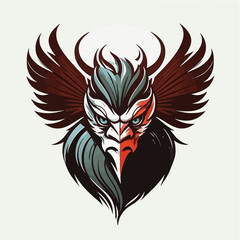 Obraz premium Vector-Art-of-a-Mystical-Creature-with-Wings-and-Horns-Featuring-Intricate-Details-and-a-Bold-Color-Palette-Ideal-for-Fantasy-Art-and-Gaming-Enthusiasts