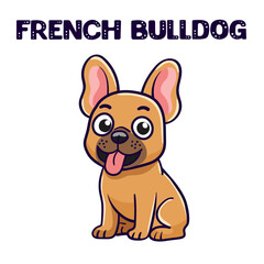 Happy dog french bulldog joy barks and shows tongue on white isolated background. Hand drawn vector illustration cute cartoon sticker