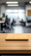 A minimalist office setup featuring a wooden surface, emphasizing modern workspace design and productivity without distraction, highlighting organization and efficiency.