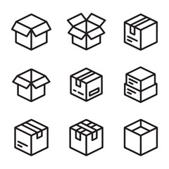 Product box icons set. Collection of Vector Cardboard Box Illustrations
