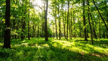 Fototapeta premium Sunlight Filtering Through Forest Trees