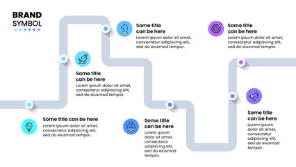 Infographic template. Zigzag line with 6 steps