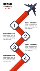 Infographic template. Airplane with vertical line and 4 steps