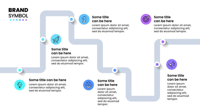 Infographic template. Zigzag line with 6 steps