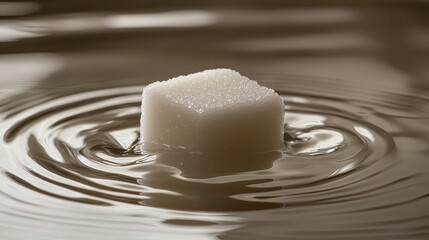 Sugar cube dissolving in brown liquid ripples