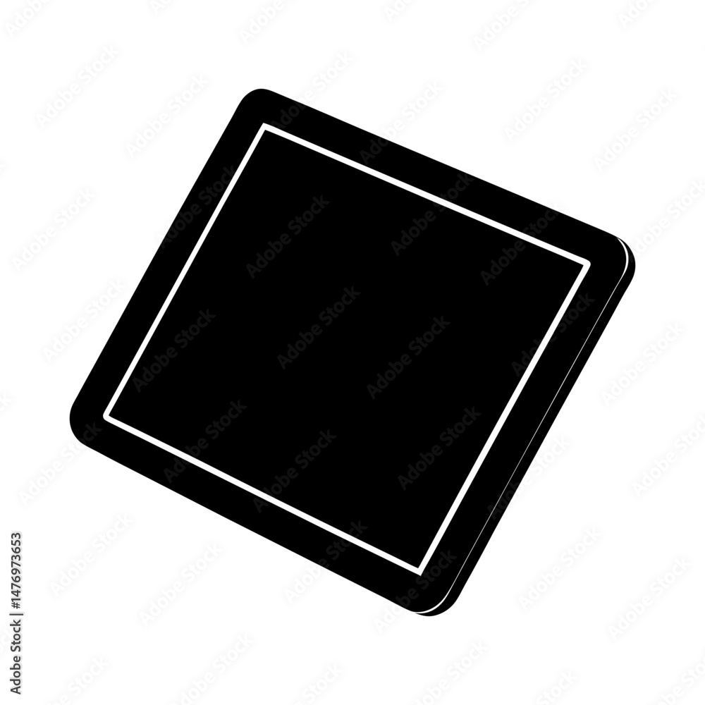 Aufkleber isolated black square with rounded corners and a thin white border on a white background view angled