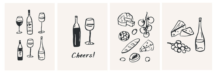 Hand drawn wine party posters