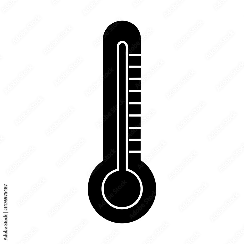 Poster a simple black and white illustration of a thermometer showing the temperature scale and bulb design