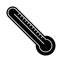 Illustration of a black thermometer with visible temperature markings and a rounded bulb end design