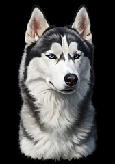 Obraz premium Siberian Husky Dog Portrait, Blue Eyes, Black Background