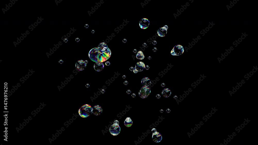 Poster metaball liquid transparent iridescent blobs. 3d rendering abstract multicolor moving flow bubbles. 