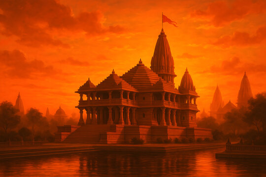 Ram mandir sunset simple compose 01jv3qx96vfg2tsfg3s34v98pd