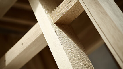 Close-Up of Wooden Beams in Construction