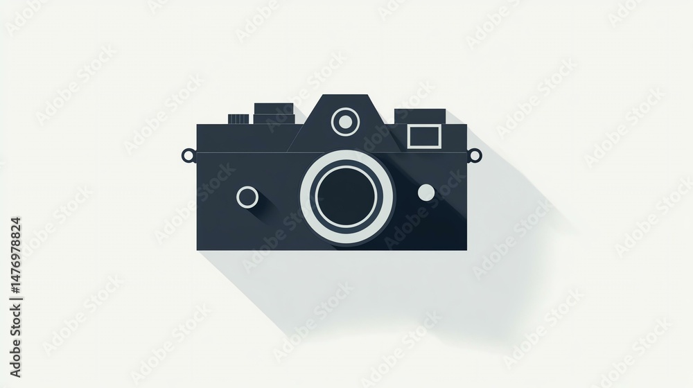 Poster a camera icon is depicted with a prominent, elongated shadow. the image emphasizes the visual effect