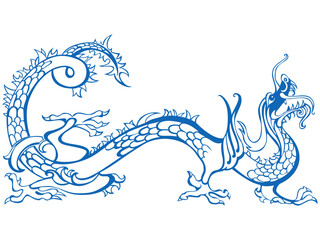 Blue Dragon isolated on White background. Vector illustration