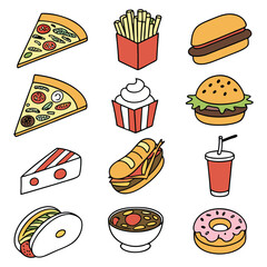 Set of Fast food item icon vector design