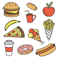 Set of Fast food item icon vector design