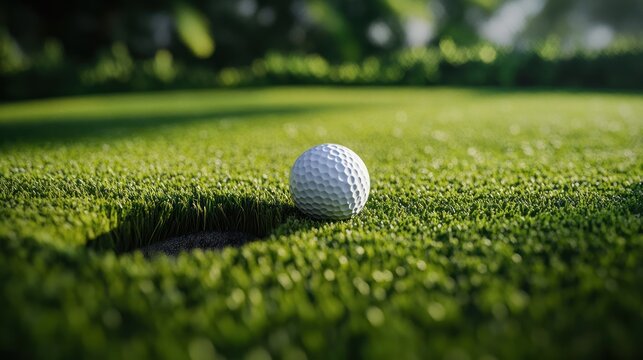 Golf ball in divot on green course