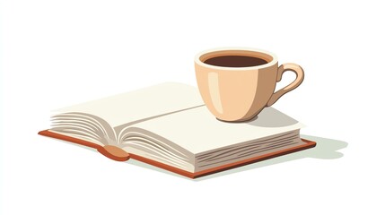 A cup of coffee sits beside an open book, suggesting a quiet moment of reading and relaxation.