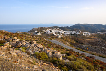 Chora in Amorgos, picturesque capital situated on hills in the center of island.Amorgos, Cyclades, Greece