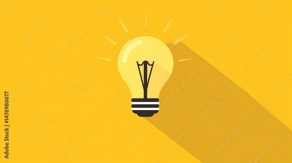 Poster a light bulb casts a long shadow against a yellow background. the image features a simple, illuminat