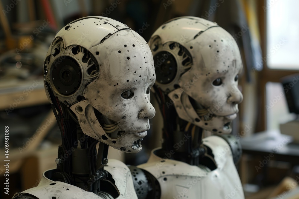 Poster two humanoid robots are displayed, showcasing advanced artificial intelligence and machine learning 