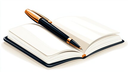 Naklejka premium Open Notebook with Gold and Black Pen on a Clean Background