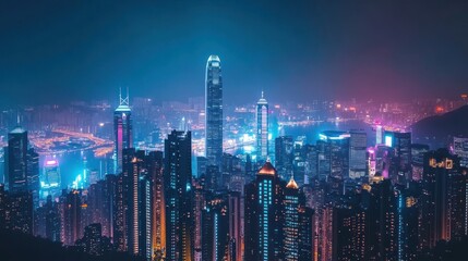 Obraz premium A beautiful illuminated cityscape viewed from a high vantage point