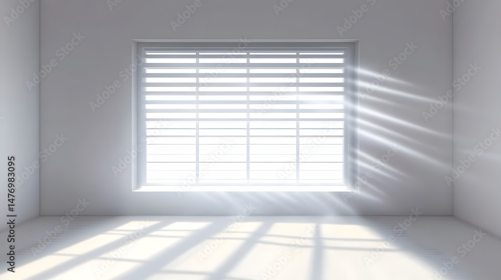 Poster authentic wall featuring a gobo shadow. shadows cast by the window frame and blinds on a white studi