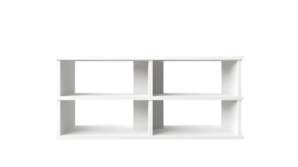 Modern Empty White Bookshelf Mockup Isolated on White Background