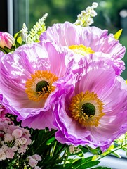 Close-up of Delicate Pink Poppies in a Bouquet