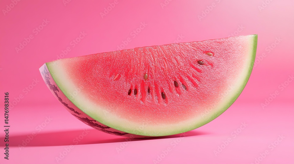 Poster a single slice of watermelon sits on a vibrant pink background. it’s a refreshing and visually appea