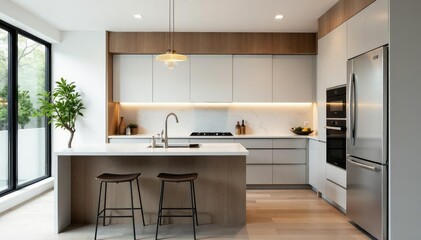 Modern kitchen renovation showcasing sleek cabinetry, quartz countertops, and stainless steel appliances , appliances, transformation, home improvement