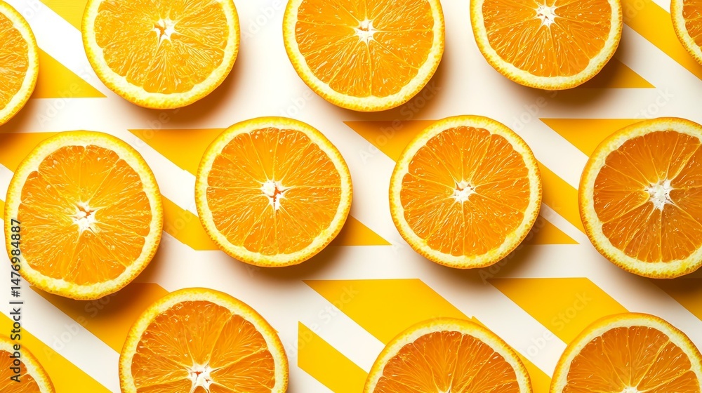 Poster bright orange slices are arranged on a clean white background. the image showcases a simple display 
