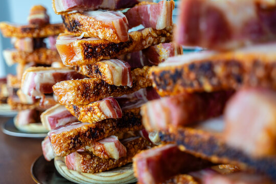 Typical Spanish torreznos, D&rsquo;TAPAS, Palam&oacute;s, Girona, Catalonia, Spain