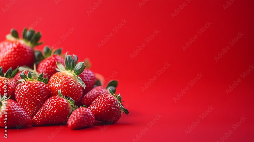 Poster the photo is dominated by a large quantity of strawberries. numerous berries fill the frame, creatin