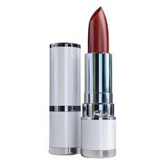 Obraz premium Elegant Red Lipstick in White and Silver Case Makeup Cosmetic Product Shot