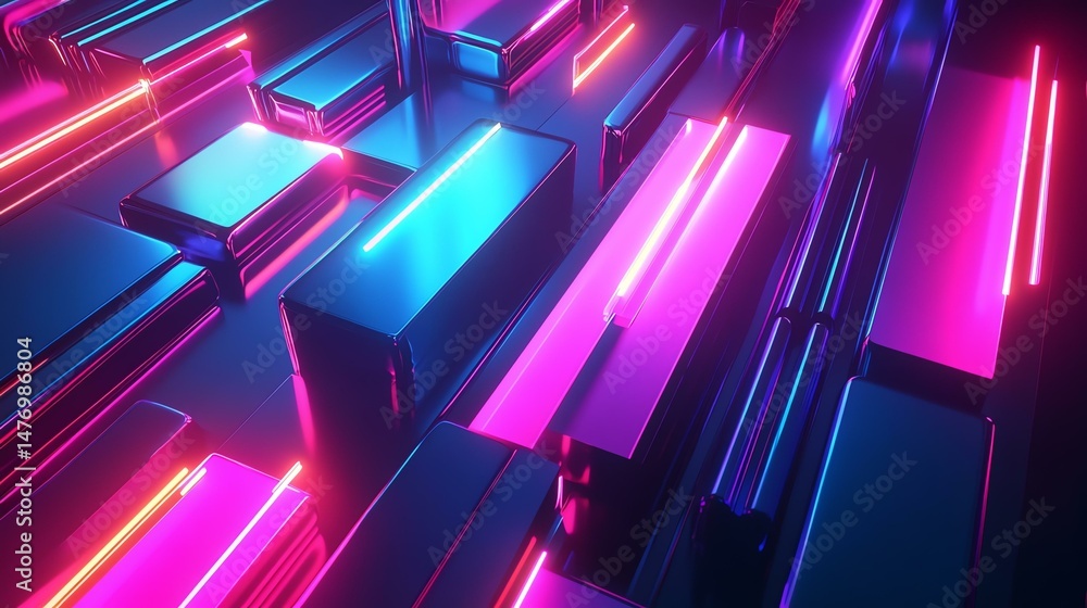 Poster a futuristic abstract background pulsates with vibrant neon lights, creating a dynamic and otherworl