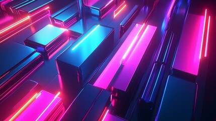 A futuristic abstract background pulsates with vibrant neon lights, creating a dynamic and otherworldly scene. The image evokes a sense of technological advancement and artistic expression.