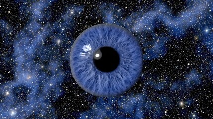 Cosmic Eye Design with Deep Blue Iris Set Against a Star-filled Galaxy Background Capturing the Mysteries of the Universe and Human Perception in a Unique Way
