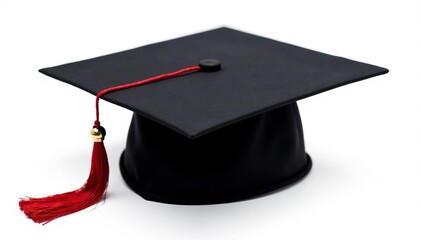 Black graduation cap, tassel slightly askew, isolated on white background , studious, object, ceremony